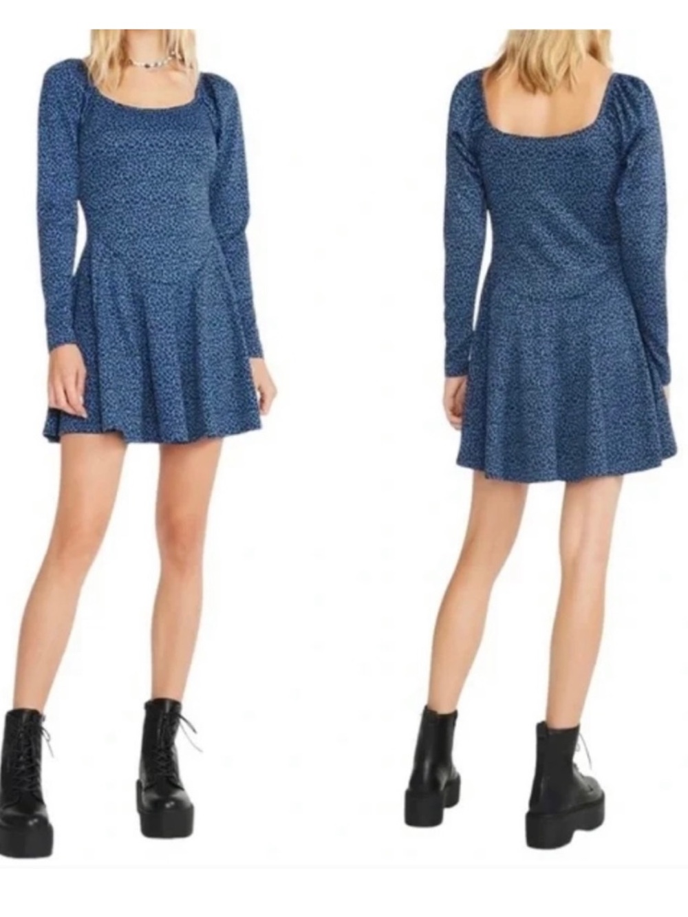 Betsey Johnson Blue Patterned Long-Sleeve Mini Dress Size XSmall